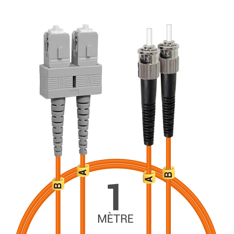 Jarretière optique Multim OM1 62.5/125 duplex Zipp orange ST/SC 1.00m