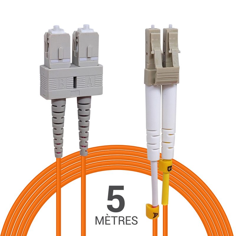 Jarretière optique Multim OM2 50/125 duplex Zipp orange SC/LC 5.00m