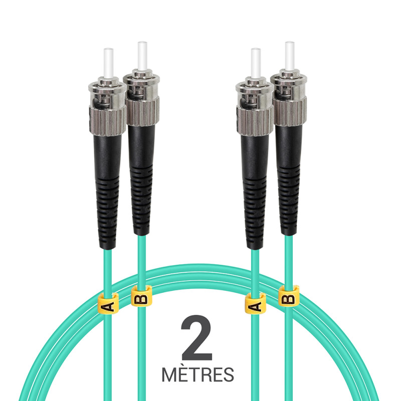 Jarretière opti Multim OM3 50/125 duplex Zipp aqua Turq ST/ST 2.00m