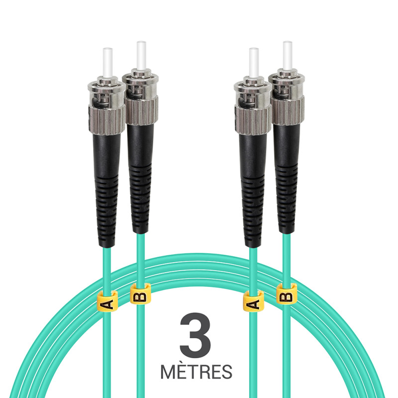 Jarretière opti Multim OM3 50/125 duplex Zipp aqua Turq ST/ST 3.00m