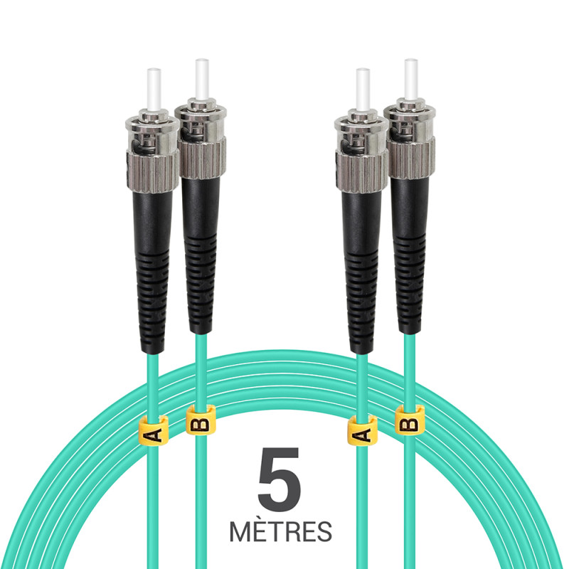 Jarretière opti Multim OM3 50/125 duplex Zipp aqua Turq ST/ST 5.00m