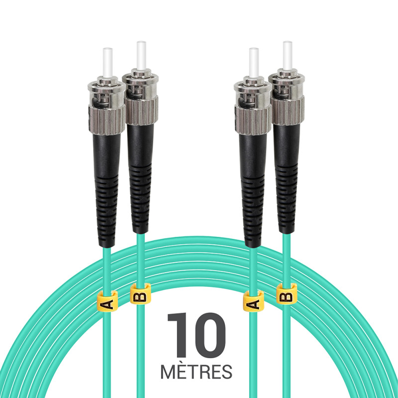 Jarretière opti Multim OM3 50/125 duplex Zipp aqua Turq ST/ST 10.00m