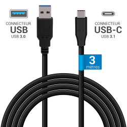 Cordon USB 3.1 type C / USB 3.0 A mâle-mâle 3A Double blindage 3.00m
