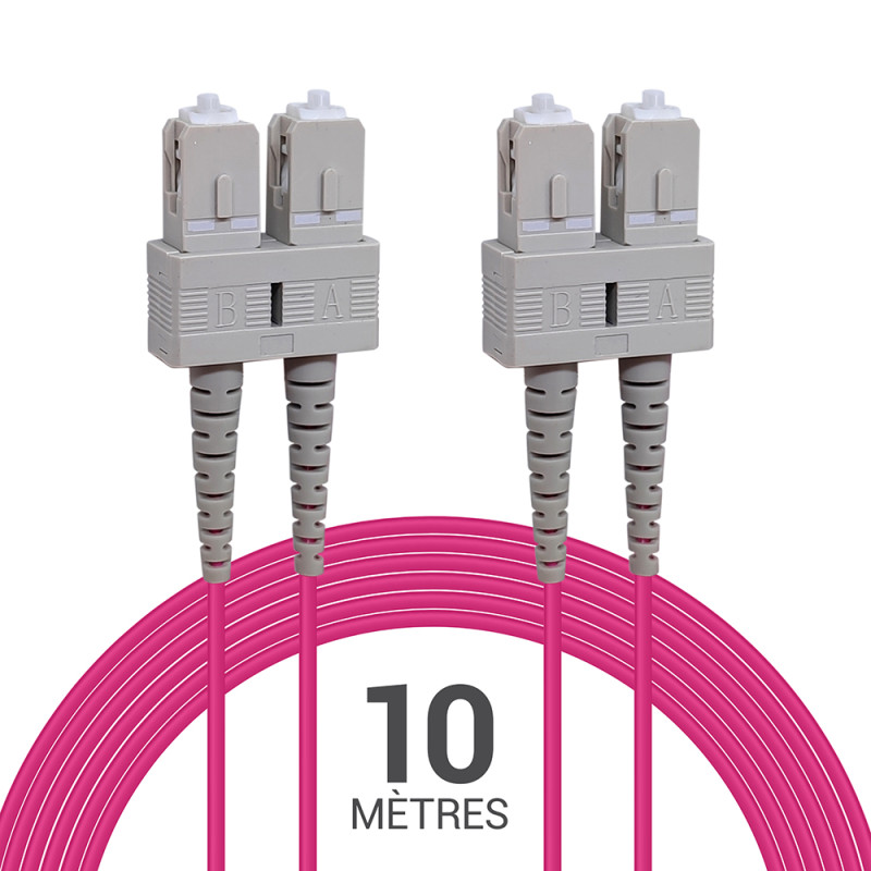 Jarretière optique multimode OM4 50/125 duplex Zipp rose SC/SC 10.00m