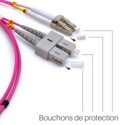 Jarretière optique multimode OM4 50/125 duplex Zipp rose SC/LC 20.00m