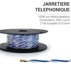 Jarretière téléphonique 2 fils cuivre bleu/blanc touret plast. 100m