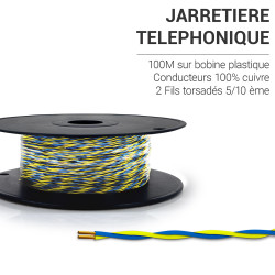 Jarretière téléphonique 2 fils cuivre jaune/bleu touret plast. 100m