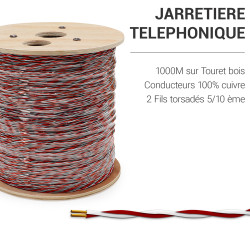 Jarretière téléphonique 2 fils cuivre rouge/blanc touret 1000m