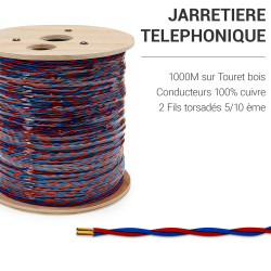 Jarretière téléphonique 2 fils cuivre bleu/rouge touret 1000m