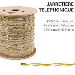 Jarretière téléphonique 2 fils cuivre blanc/jaune touret 1000m