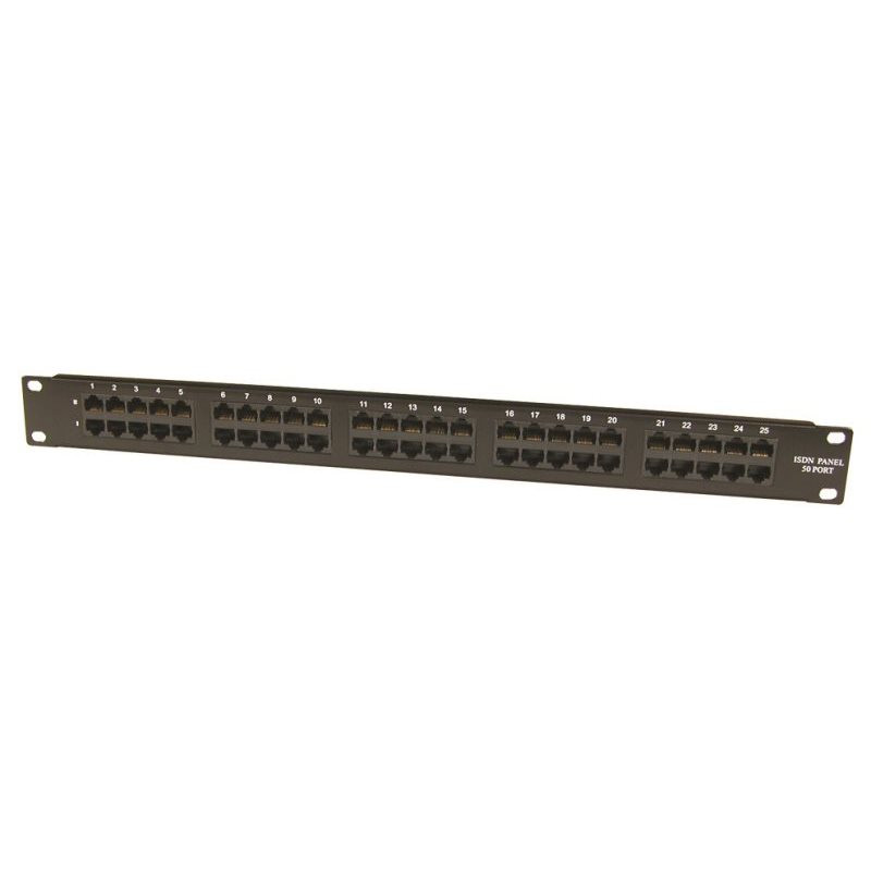 Panneau de brassage téléphonique noir 19  1U 50 ports ISDN Cat. 3