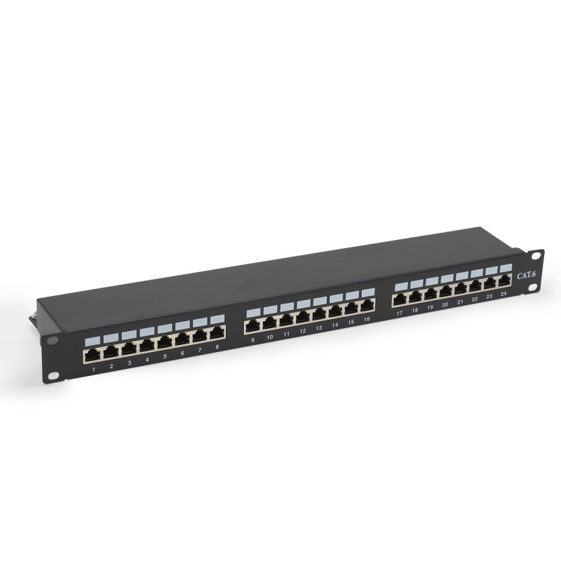 Panneau de brassage noir 19  1U 24 ports Cat. 6 blindé