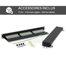 Panneau de brassage noir 19  1U 24 ports Cat. 6 blindé