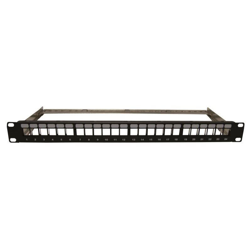 Panneau de brassage noir 19'' 1U 24 ports vide avec support de câbles