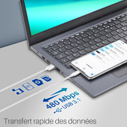 Cordon Nylon USB 3.1 type C / USB A mâle-mâle 1.00m Blanc S