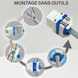 Embase Keystone courte RJ45 UTP Cat 6a FTP sans outil repérage coul