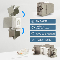 Embase Keystone courte RJ45 Blindée Cat 6a FTP sans outil repérage 