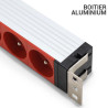 Multiprise 19  rackable 8 prises ROUGE avec inter et orientable 1,80m