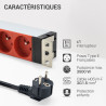 Multiprise 19  rackable 8 prises ROUGE avec inter et orientable 1,80m