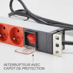 Multiprise 19  rackable 8 prises ROUGE avec inter et orientable 1,80m