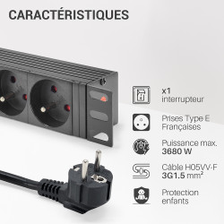 Multiprise rackable 19 pouces 8 prises avec interrupteur cable 1,80m