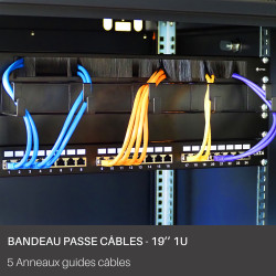 Passe câbles 5 anneaux métal 19  noir 1U