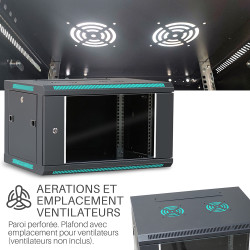 Coffret réseau 19'' 6U porte vitrée 600x450 noir démonté