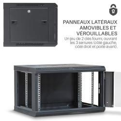 Coffret réseau 19'' 6U porte vitrée 600x450 noir démonté