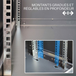 Coffret réseau 19'' 6U porte vitrée 600x450 noir démonté