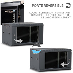 Coffret réseau 19'' 6U porte vitrée 600x450 noir démonté