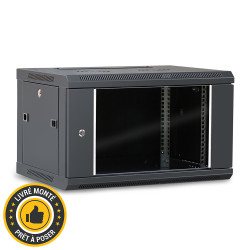 Coffret réseau 19'' 6U porte vitrée 600x450 noir monté