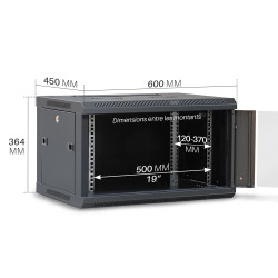 Coffret réseau 19'' 6U porte vitrée 600x450 noir monté