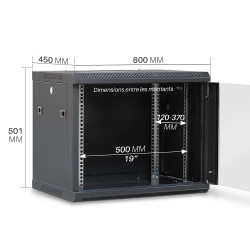 Coffret réseau 19'' 9U porte vitrée 600x450 noir démonté