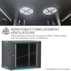 Coffret réseau 19'' 9U porte vitrée 600x450 noir monté