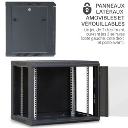 Coffret réseau 19'' 9U porte vitrée 600x450 noir monté