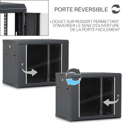Coffret réseau 19'' 9U porte vitrée 600x450 noir monté