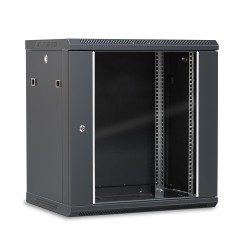 Coffret réseau 19'' 12U porte vitrée 600x450 noir démonté