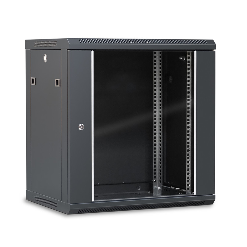 Coffret réseau 19'' 12U porte vitrée 600x450 noir démonté