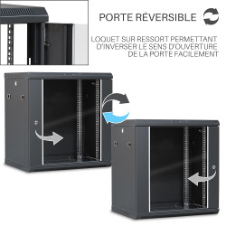 Coffret réseau 19'' 12U porte vitrée 600x450 noir démonté