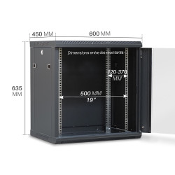 Coffret réseau 19'' 12U porte vitrée 600x450 noir démonté