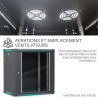Coffret réseau 19'' 12U porte vitrée 600x450 noir monté