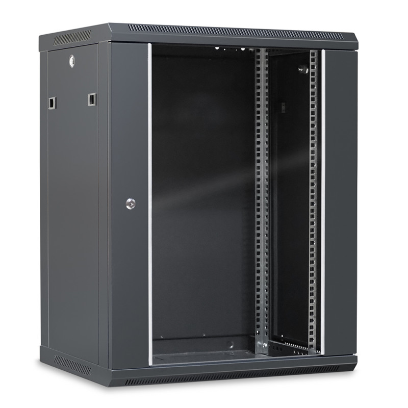 Coffret réseau 19'' 15U porte vitrée 600x450 noir démonté