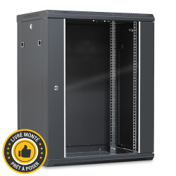 Coffret réseau 19'' 15U porte vitrée 600x450 noir monté