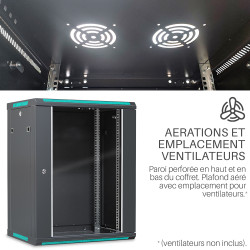 Coffret réseau 19'' 15U porte vitrée 600x450 noir monté