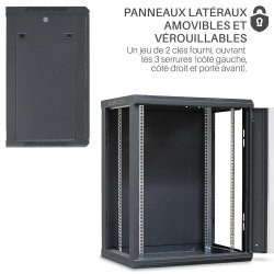 Coffret réseau 19'' 15U porte vitrée 600x450 noir monté