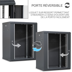 Coffret réseau 19'' 15U porte vitrée 600x450 noir monté
