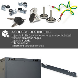 Coffret réseau 19'' 15U porte vitrée 600x450 noir monté