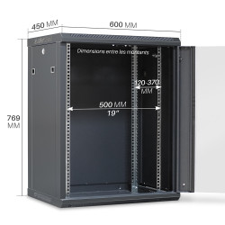 Coffret réseau 19'' 15U porte vitrée 600x450 noir monté