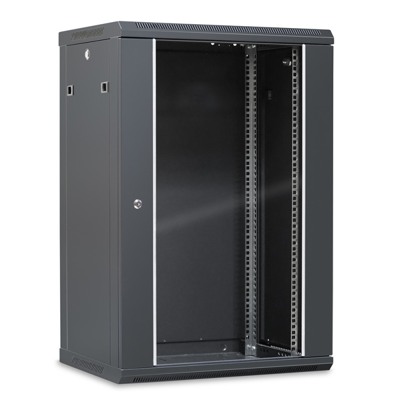 Coffret réseau 19'' 18U porte vitrée 600x450 noir démonté