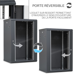 Coffret réseau 19'' 18U porte vitrée 600x450 noir démonté